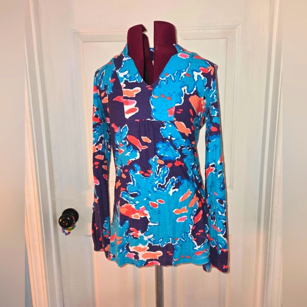 Lilly Pulitzer Reef Me Up Blue Coral Print XS Cotton Tunic